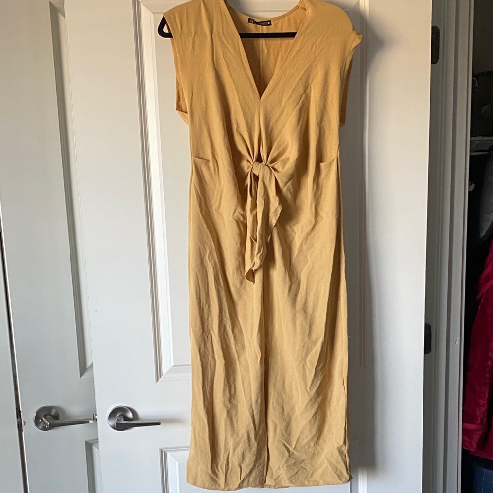 Zara Sleeveless Mustard Tie-Front Women’s Dress